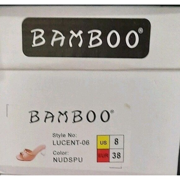 BAMBOO LUCENT-06 Nude Sparkle Chunky Clear Block Heel Slip On Mule Sandals Sz 8 - Picture 6 of 6